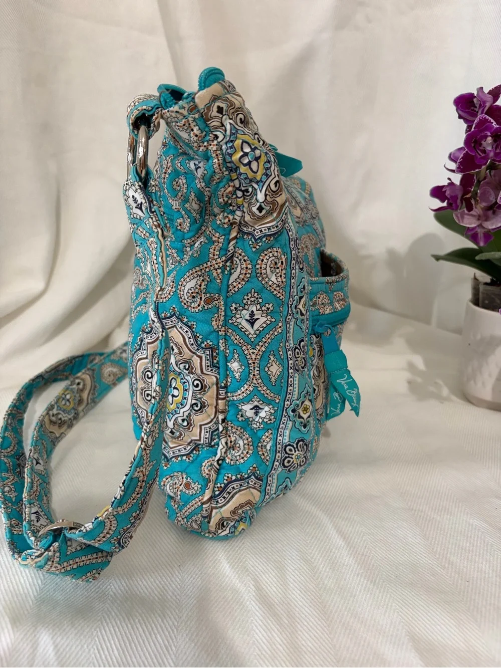Vera Bradley Turquoise Paisley Quilted Bag Adjustable Shoulder Strap Boho Hippie